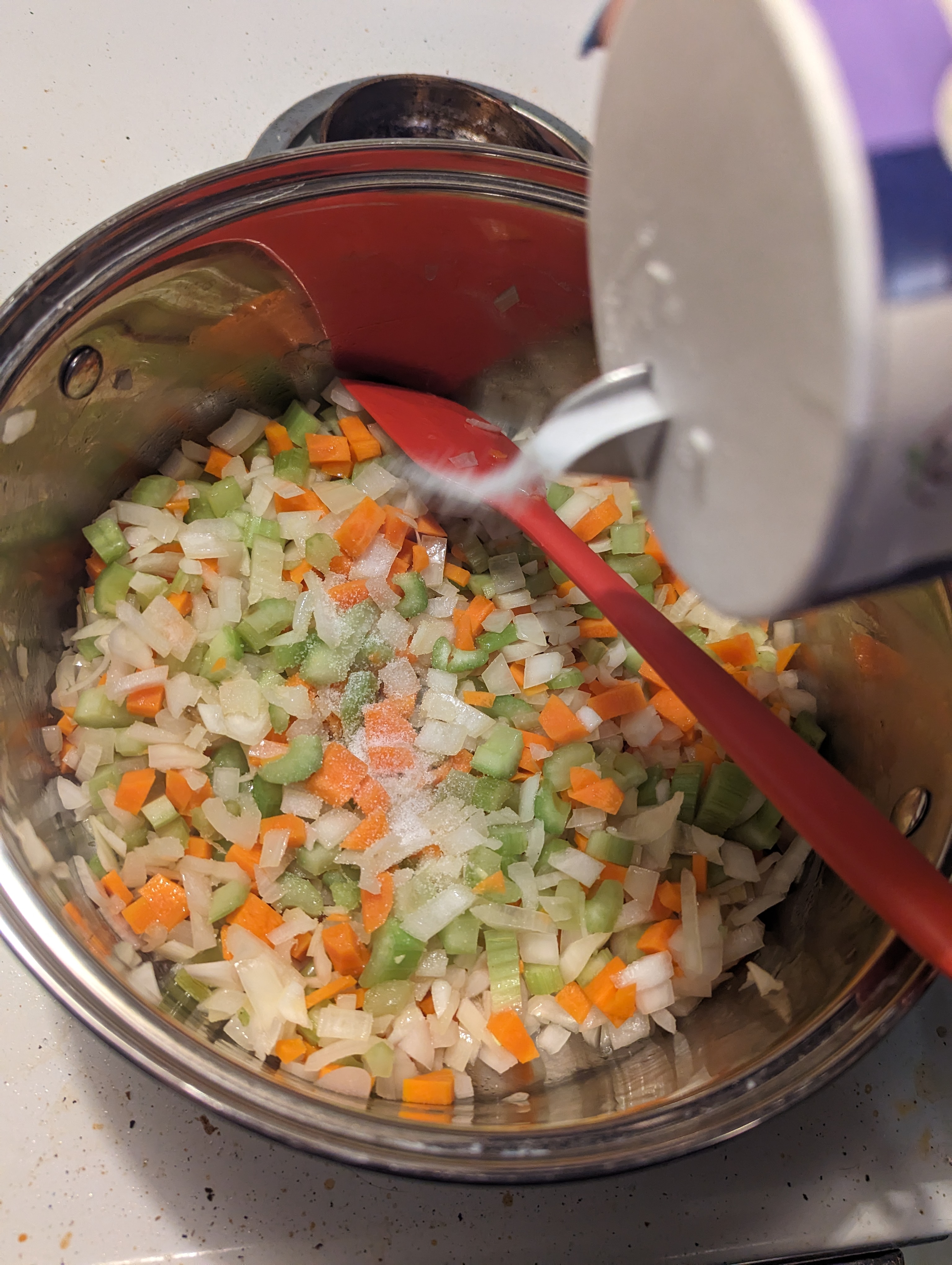 Salt being added to the vegetables