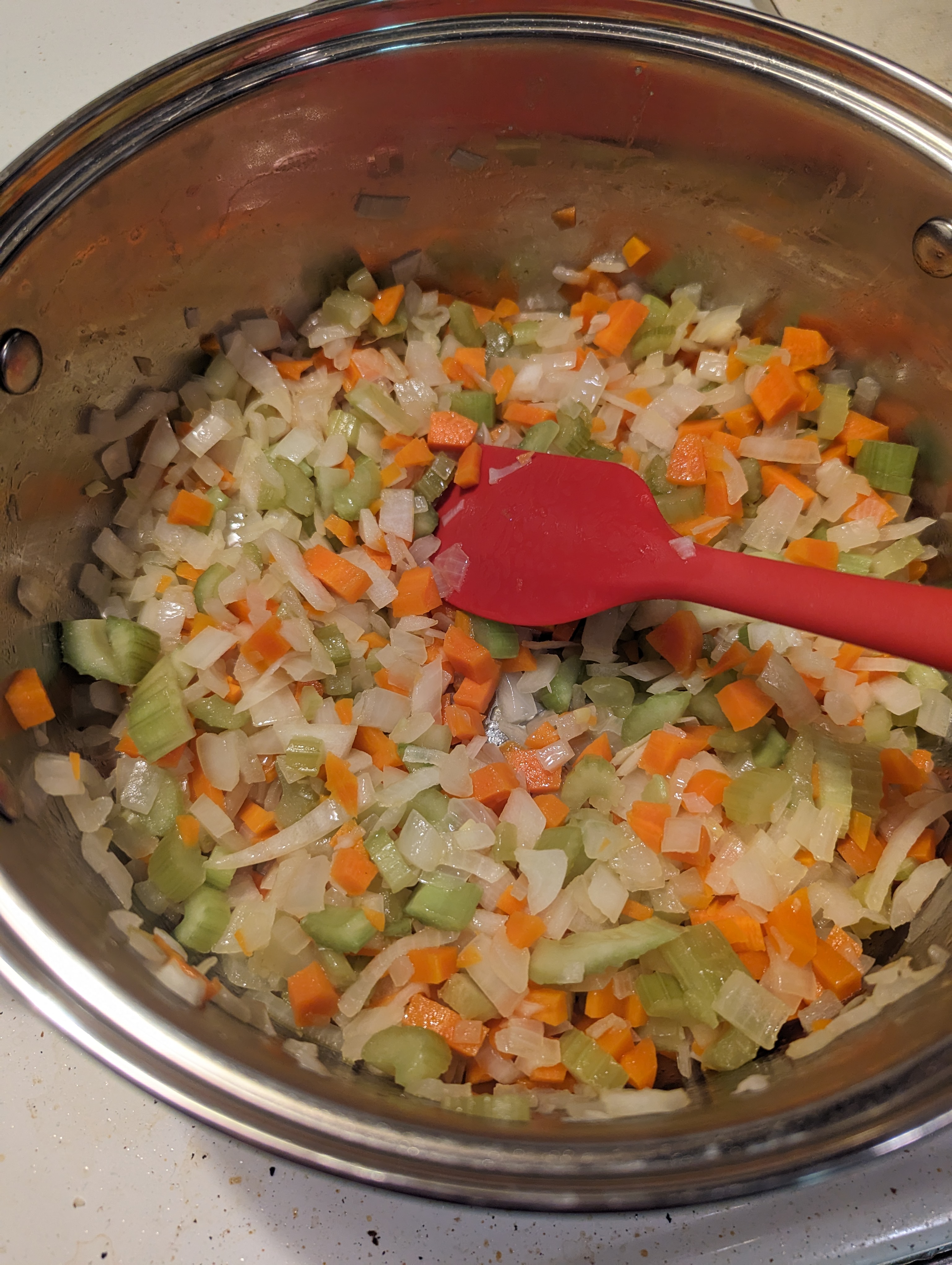 The vegetables after the onions have become translucent